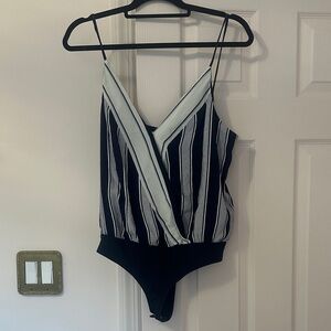 Lovers + Friends Navy and White Striped Bodysuit